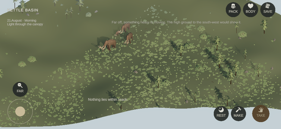 First try: mammoths drawn at twice their size, the bottom of the frame empty