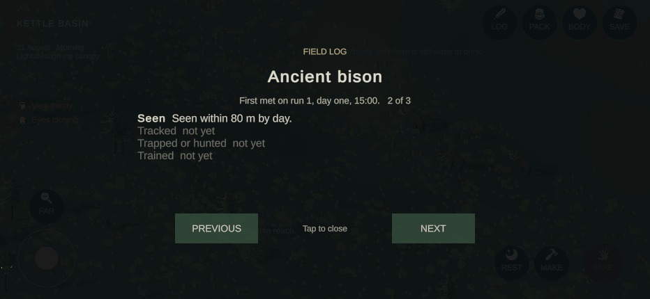 The field log card on the Ancient bison page