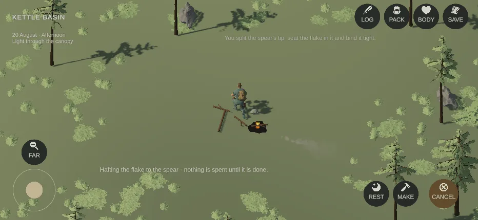 The survivor binding the stone tip onto the spear