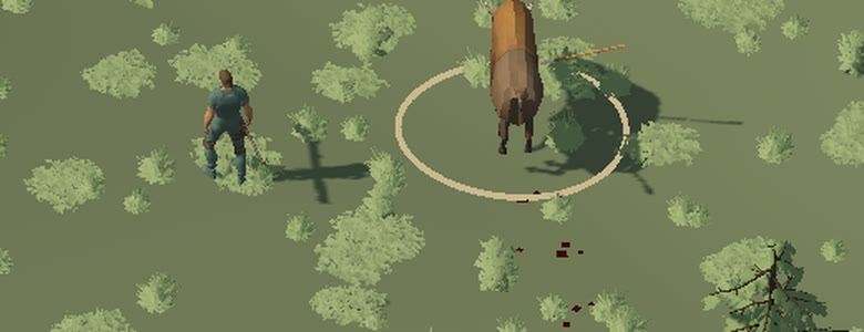 An ancient bison inside the target ring, a spear in its flank, the hunter a few metres off