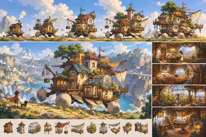 Orb Caravan: painted fantasy home and expansion concept with rounded wheel/hover forms.