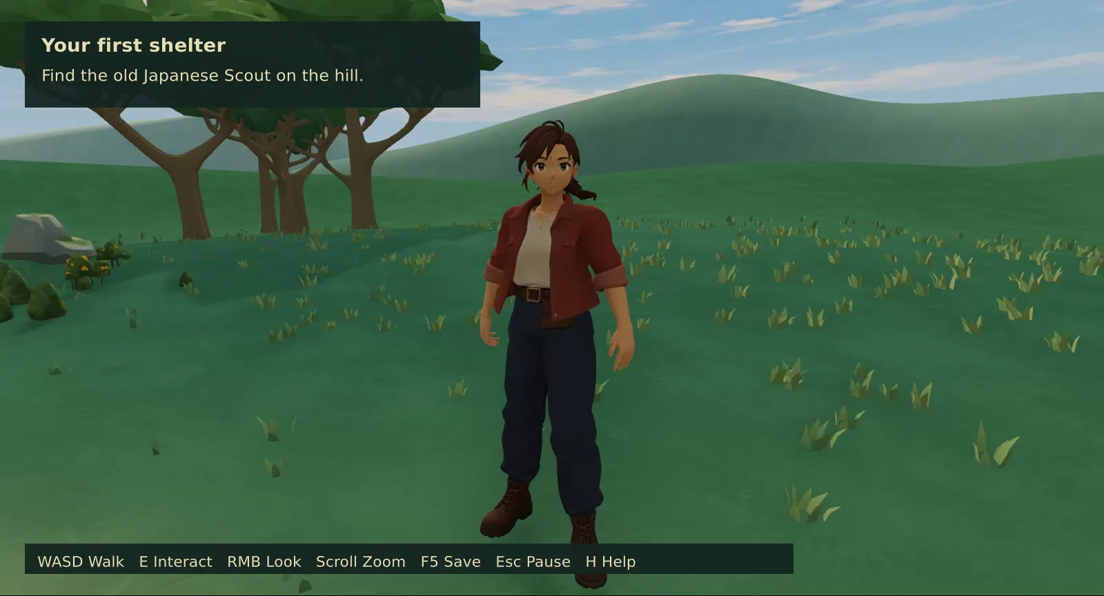 Actual Moving Castle development gameplay showing the traveller in the first small valley.